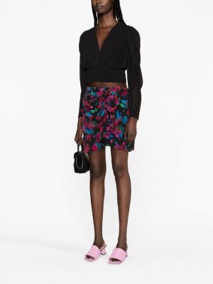 Květinové hedvábné mini sukně s potiskem Iro černé