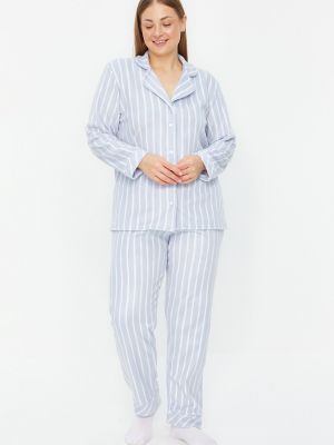 Pijamale cu dungi tricotate Trendyol albastru