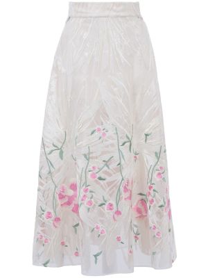 Midi φούστα με κέντημα από τούλι Elie Saab λευκό