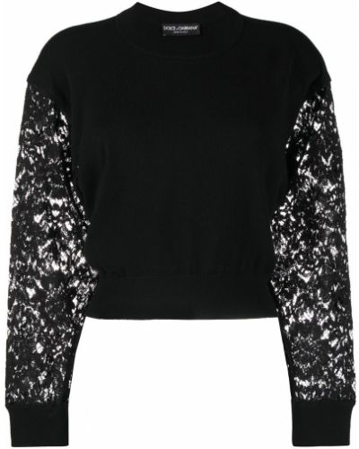 Пуловер с дантела Dolce & Gabbana черно