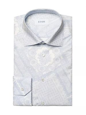 Классическая рубашка слим с узором пейсли Eton синяя