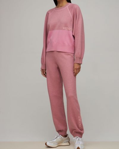 Bavlněné vlněné sportovní kalhoty Kenzo růžové