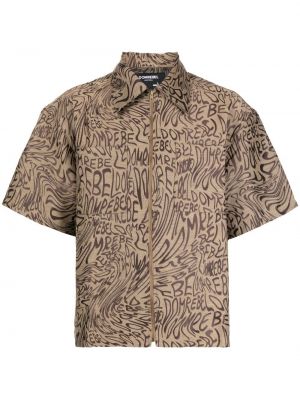 Žakárová košeľa na zips s potlačou Domrebel hnedá