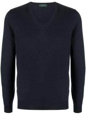 Vlnený sveter s výstrihom do v Zanone modrá