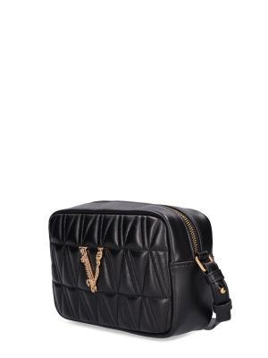 Ватирани кожени чанта за ръка Versace черно