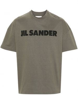 Памучна тениска с принт Jil Sander зелено