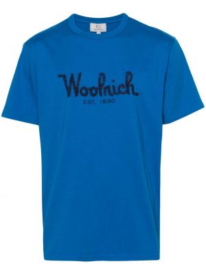 Bavlnené tričko s výšivkou Woolrich modrá