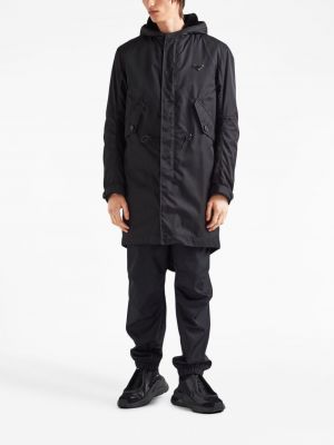 Kabát z nylonu s kapucí Prada černý