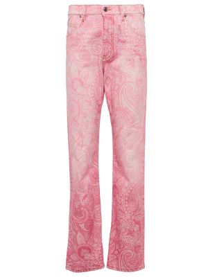 Straight fit džíny s vysokým pasem s potiskem Etro růžové