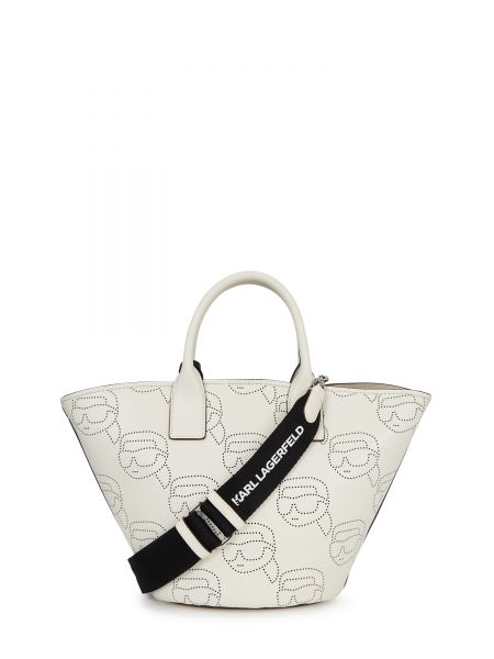 Usnjena nakupovalna torba Karl Lagerfeld bela
