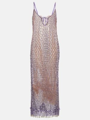 Midi šaty s korálky se síťovinou Self-portrait fialové