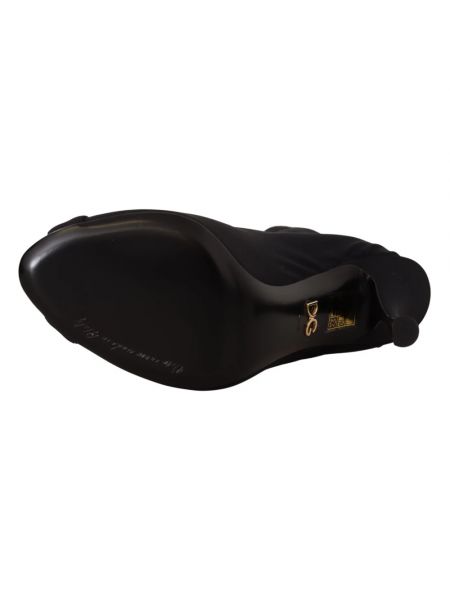 Botines de cuero con tacón de punta abierta Dolce & Gabbana negro