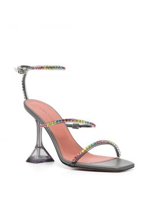 Křišťálové kožené sandály Amina Muaddi šedé