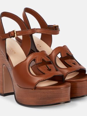 Sandali di pelle con platform Gucci marrone