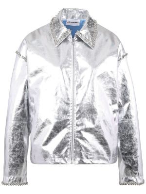 Kožená bunda na zips z ekologickej kože Des Phemmes strieborná
