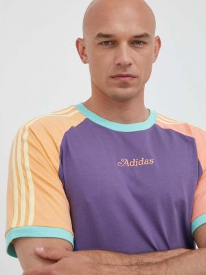 Памучна тениска с дълъг ръкав с принт Adidas Originals виолетово