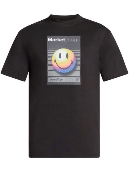 Raštuotas medvilninis marškinėliai Market juoda
