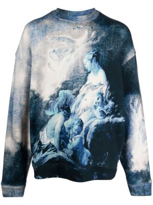 Памучен пуловер Roberto Cavalli синьо