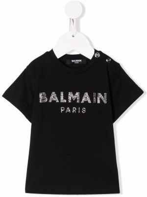 Trykt bomull t-skjorte for jenter Balmain Kids svart