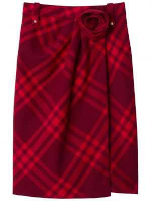 Kockovaná vlnená midi sukňa Burberry červená