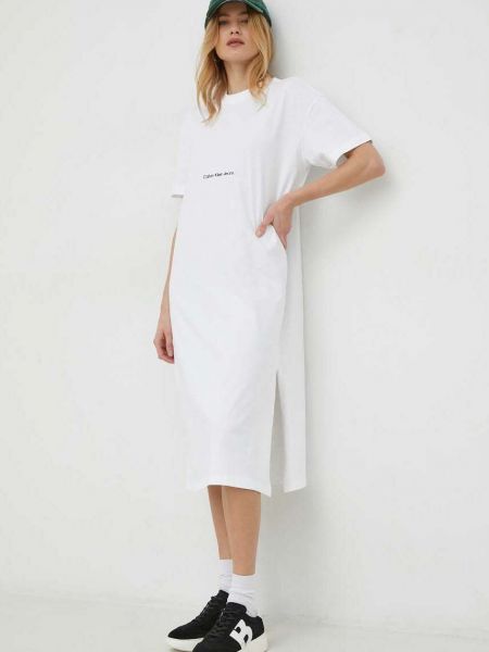 Памучна дънкова рокля Calvin Klein Jeans бяло