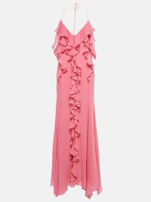 Памучна копринена макси рокля Blumarine розово