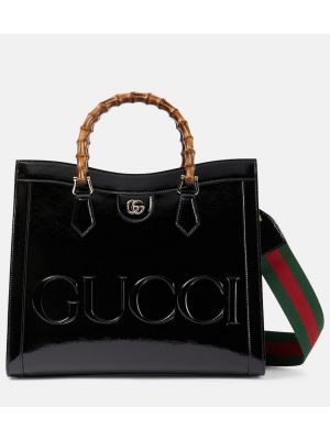 Кожени шопинг чанта от лакирана кожа Gucci черно
