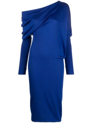 Midi obleka z draperijo Tom Ford modra