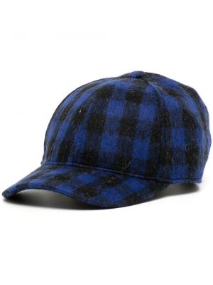 Карирана шапка с козирки с принт Mulberry синьо