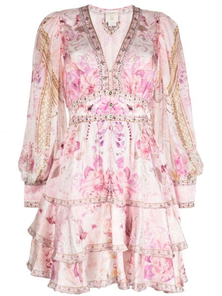 Копринена рокля с принт Camilla розово