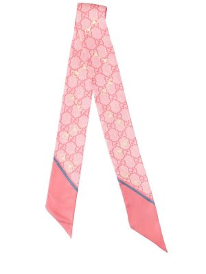 Hedvábný šál s mašlí s potiskem Gucci růžový