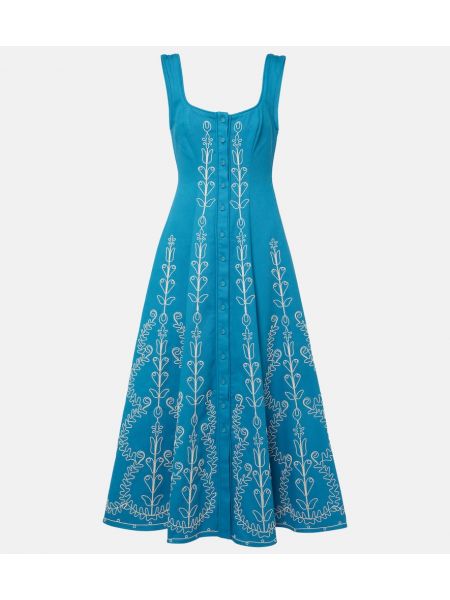 Памучна миди рокля бродирана Alemais синьо