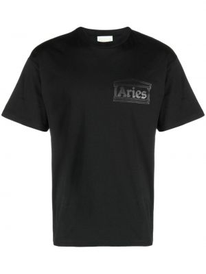 T-shirt con stampa con scollo tondo Aries nero