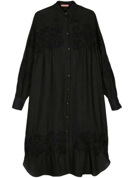 Lanena obleka s cvetličnim vzorcem Ermanno Scervino črna