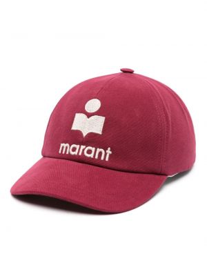 Памучна шапка с козирки бродирана Isabel Marant розово