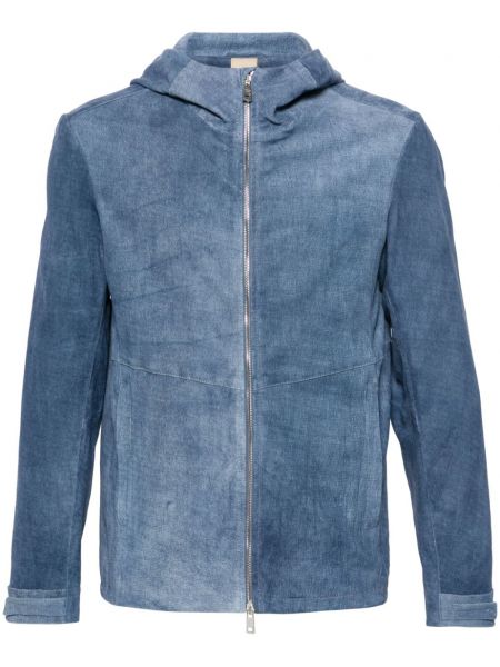 Kožená bunda na zip s kapucí Giorgio Brato modrá