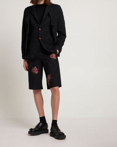 Pantaloni scurți de lână cu model floral Comme Des Garçons negru