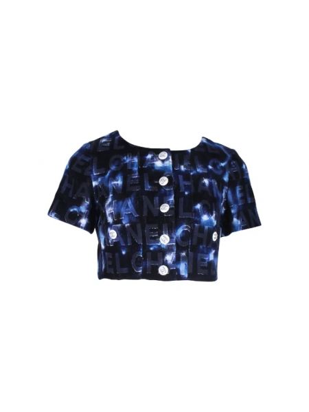Krótka bluzka bawełniana retro Chanel Vintage niebieska