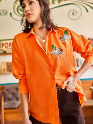 Pletena srajca s cekini Olalook oranžna