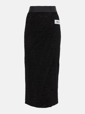 Midi φούστα με ψηλή μέση με δαντέλα Dolce&gabbana μαύρο