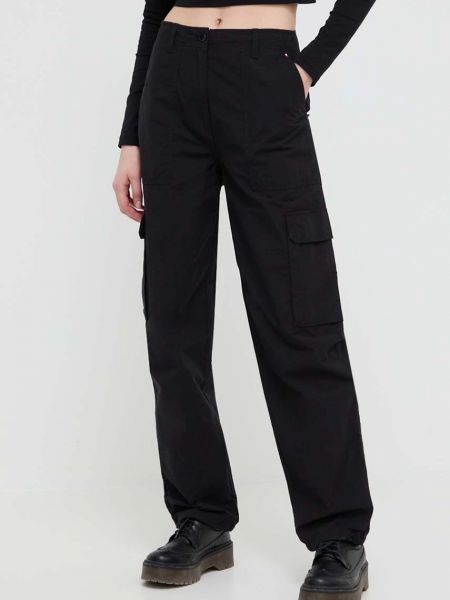 Czarne proste spodnie z wysoką talią Tommy Jeans