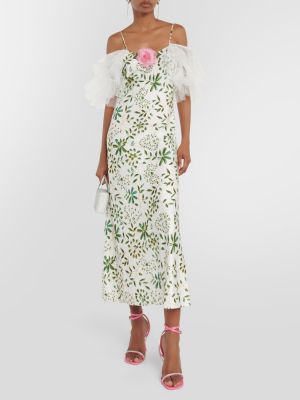 Jedwabna sukienka midi w kwiatki Rodarte zielona