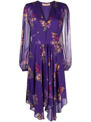 Midi obleka s cvetličnim vzorcem s potiskom Twinset vijolična
