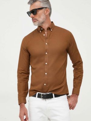 Pernata košulja s gumbima slim fit Lindbergh smeđa