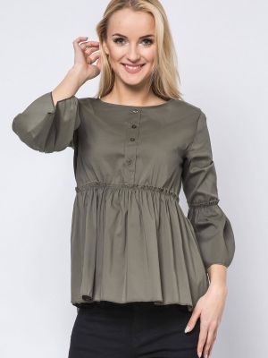 Блуза с връзки с волани с дантела New Collection каки