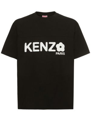 Džerzej kvetinové tričko s potlačou Kenzo Paris čierna
