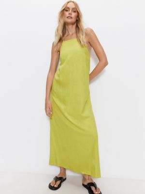 Льняное длинное платье Warehouse зеленое