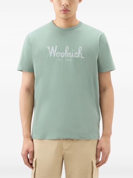 Medvilninis siuvinėtas marškinėliai Woolrich žalia