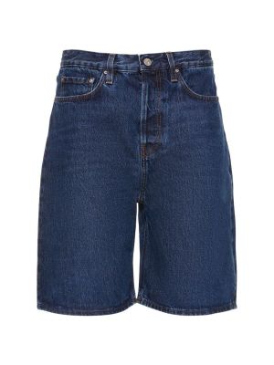 Bombažne kratke jeans hlače Toteme modra