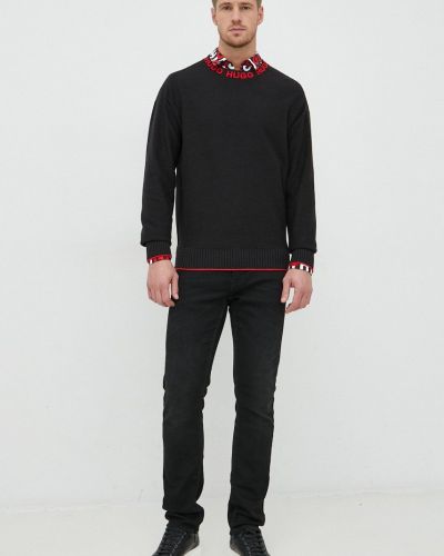 Dzianinowy sweter bawełniany Hugo czarny